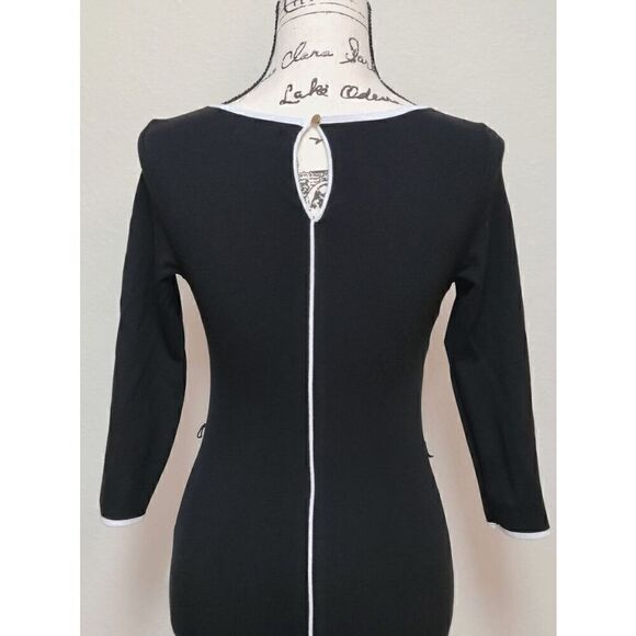 VENUS Black Contrast Trim 3/4 Sleeve Round Neck Keyhole Back Shift Dress Size XS - Picture 5 of 13